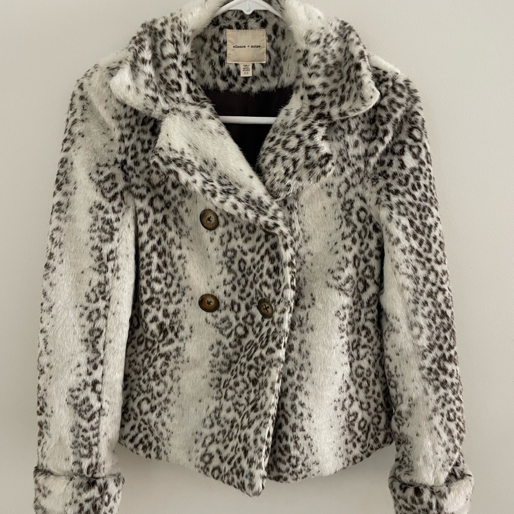 Silence + Noise Short Faux Fur Button Up Jacket